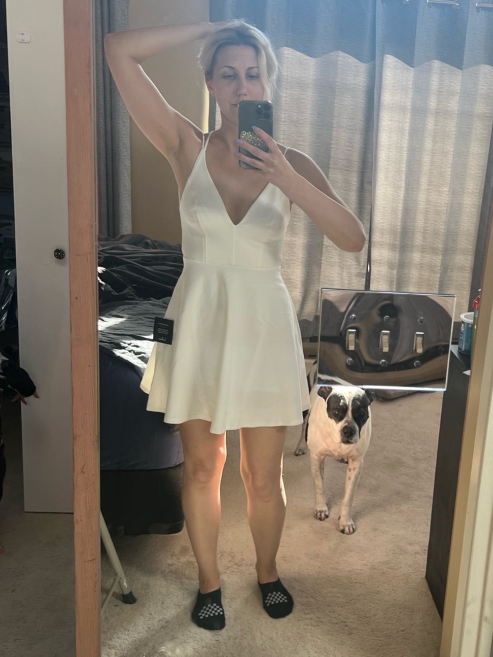Lulu's Ivory V-Neck Fit-and-Flare Mini Dress